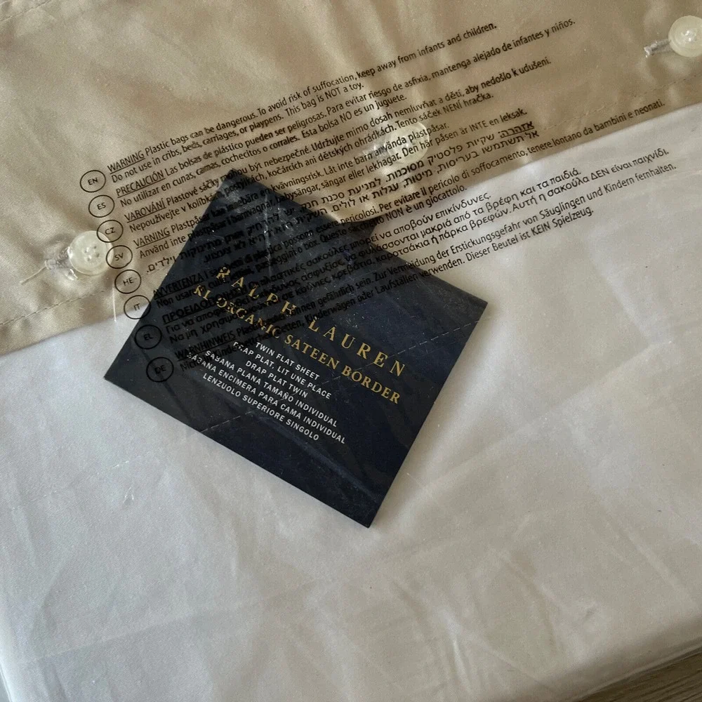 Ralph Lauren Home Organic Cotton‎ Sateen Border Flat Sheet Coastal Sand tan TWIN